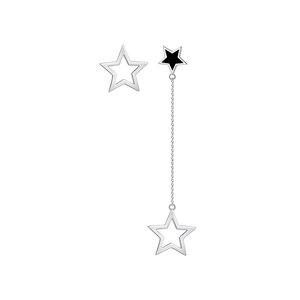 Asymmetric S925 sterling silver star drop earrings with elegant long fringe tassels