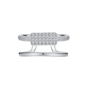Modern double layer sterling silver open ring with micro-paved cubic zirconia accents