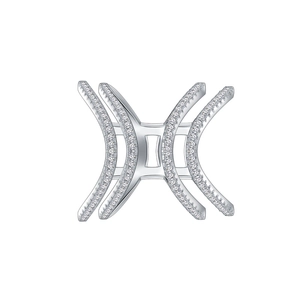 Modern 925 silver X-shaped criss-cross ring with micro-paved cubic zirconia gems