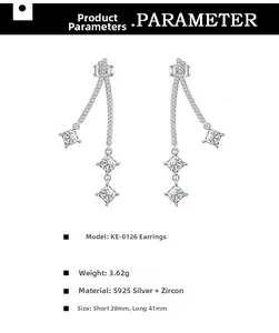 Detailed view of S925 sterling silver drop earrings with cubic zirconia stones