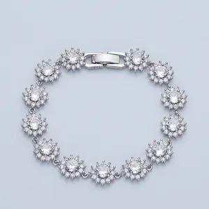 S925 Sterling Silver Sunflower Bracelet Full Zirconia Inlaid Luxury Women Flower Linked Chain Jewelry For Wedding Party Gift