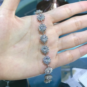 Luxurious S925 sterling silver sunflower bracelet with sparkling white crystals
