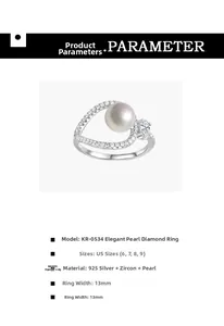 Detailed specifications of 925 silver ring featuring round pearl and zircon settings