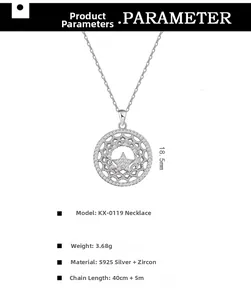 Makroaufnahme einer S925 Sterlingsilber-Halskette mit funkelndem Zirkonia-Stern