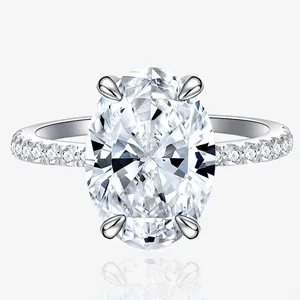 925 Sterling Silver Oval Cut Rhinestone Ring For Women Luxury Inlaid Gemstone Wedding Jewelry Party Accessory