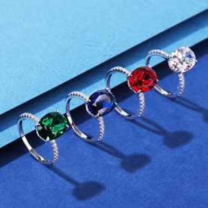 S925 Sterling Silver Ring Set with Oval Emerald, Sapphire, Ruby, and Zircon Gemstones
