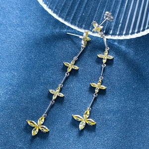 Elegant S925 sterling silver drop earrings with yellow petal-shaped crystals