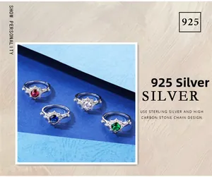 Detailed view of 925 sterling silver rings with colorful sunflower diamond settings