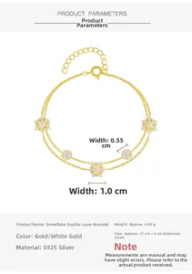 Detailansicht des zweilagigen Schneeflocken-Armbands mit Zirkonia und S925-Silber-Finish