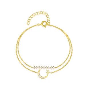 S925 Sterling Silver Star Moon Double Layer Bracelet For Women Elegant Rhinestone Link Chain Adjustable Fashion Jewelry Gift