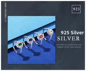 Detailed close-up of 925 sterling silver rings set with colorful oval cut gemstones