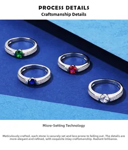 Detail of S925 silver rings with micro-pave setting and vibrant gemstone center stones