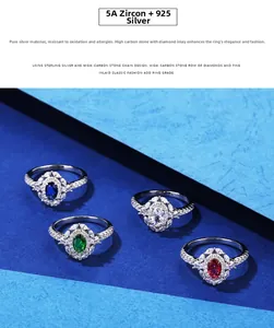 Detailed view of four 925 sterling silver rings with colorful oval zircon gemstones