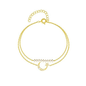 Elegant gold double-layer bracelet with sparkling zircon moon and star pendants