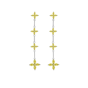 S925 silver petal tassel earrings with yellow marquise gems in a long drop design