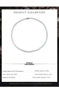 Detailed 4mm S925 sterling silver tennis necklace with sparkling white zircons