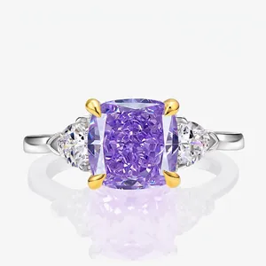 925 Sterling Silver Square Cushion Cut Rhinestone Ring Luxury Three Stone Engagement Ring For Women Fashion Party Jewelry Gift