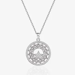S925 Sterlingsilber Hohl Rund Stern Anhänger Halskette Für Damen Mikro Pave Strass Spitze Stern Choker Mode Schmuck