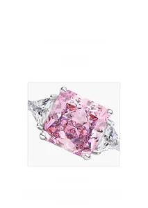 Close-up of pink square-cut diamond ring with microscope micro-inlay craftsmanship