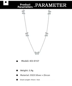 Detailed specs of S925 sterling silver butterfly necklace with 3.9g weight and zircon inlay
