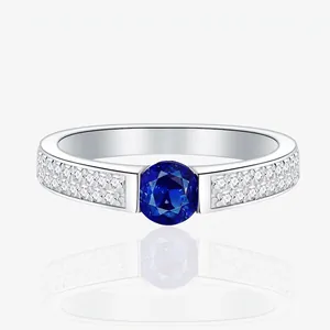 Classic 925 Sterling Silver Round Colorful Stone Ring For Women Micro Pave Rhinestone Geometric Band Fashion Jewelry Gift