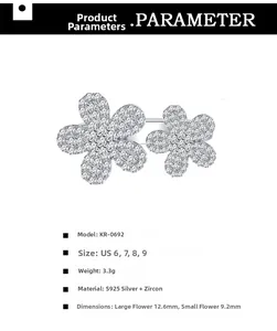 Detailed view of S925 sterling silver daisy ring with micro-pave cubic zirconia flowers