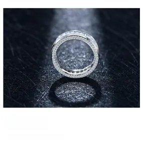 Macro view of S925 silver ring featuring baguette cubic zirconia and brilliant round stones