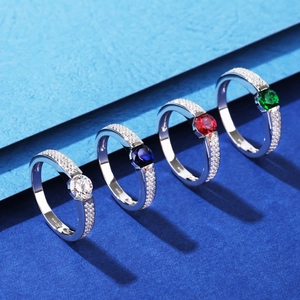 Elegant S925 sterling silver rings with colorful gemstone and micro-pave diamonds