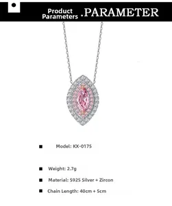 Spécifications du collier œil en argent S925 avec dimensions et poids du zircon rose