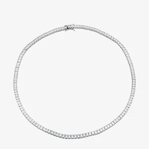 925 Sterling Silver Square Cut Tennis Chain Necklace For Women Men Iced Out Zirconia Hip Hop Fashion Jewelry Trendy Gift
