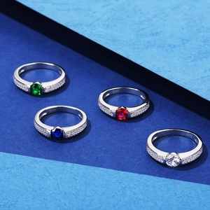 Elegant S925 sterling silver rings with colorful oval gemstones and micro-pave diamonds