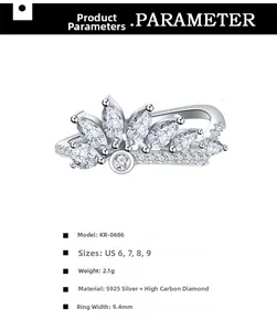 Macro d'une bague couronne en argent S925 avec diamants à haute teneur en carbone