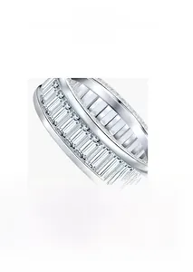 Macro shot of S925 sterling silver ring with micro-set rectangular carbon diamonds