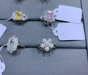 Macro detail of 925 sterling silver rings with yellow, pink, and white micro-set gemstones