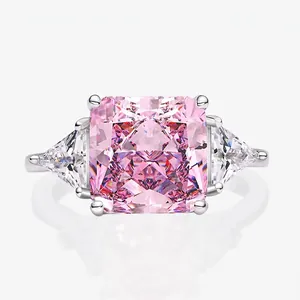Luxury 925 Sterling Silver Three-stone Ring For Women Radiant Cut Square Rhinestone Anniversary Finger Ring Fashion Jewelry Gift