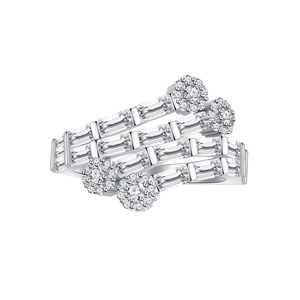 Sparkling S925 sterling silver multilayer ring with floral diamond clusters