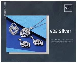 Macro view of 925 sterling silver jewelry set with hollow rhombus and floral design