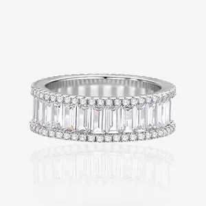 Luxury 925 Sterling Silver Baguette Cut Zirconia Eternity Ring For Women Pave Setting Inlaid Jewelry Wedding Engagement Gift
