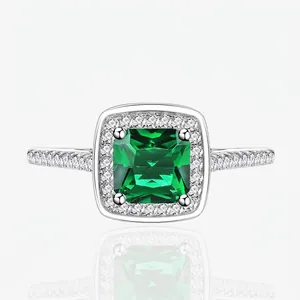 Luxurious 925 Sterling Silver Square Halo Ring For Women Brilliant Zirconia Inlaid Geometric Finger Ring Wedding Jewelry Gift