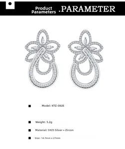 Detailed specs for S925 sterling silver flower stud earrings with CZ stones