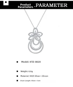 Specifications of S925 sterling silver floral necklace with zircon, size and weight details