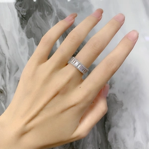 S925 silver eternity ring featuring baguette-cut and pave-set cubic zirconia stones