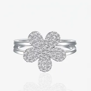 925 Sterling Silver Flower Ring Micro Inlaid Zirconia Floral Finger Ring Elegant Jewelry Gift For Women Silver Wedding Party