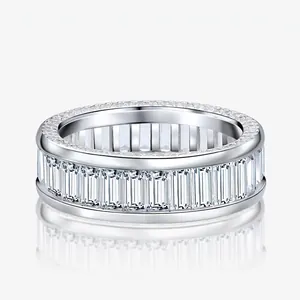 925 Sterling Silver Eternity Ring For Women Fashion Baguette Cut Rhinestone Inlaid Geometric Pave Finger Ring Jewelry Gift