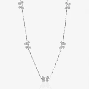 925 Sterling Silver Butterfly Pendant Necklace For Women Elegant Multiple Butterfly Choker Necklace Zirconia Silver Jewelry