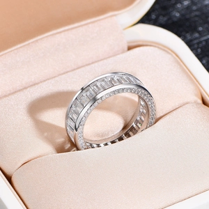 S925 sterling silver eternity ring with baguette-cut and round-cut cubic zirconia