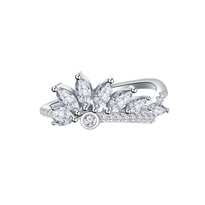 Bague couronne élégante en argent S925 avec zircons de taille marquise et ronde