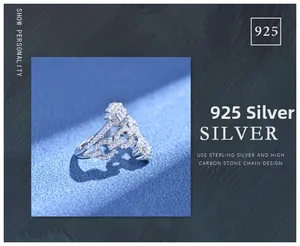 Detailansicht eines Kettenglied-Rings aus S925 Silber mit funkelnden Zirkoniasteinen