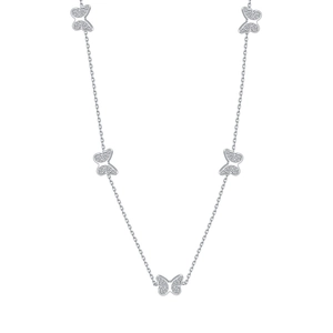 Minimalist S925 sterling silver butterfly necklace with five sparkling crystal pendants