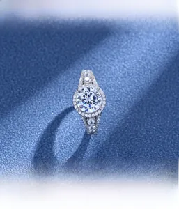 Macro shot of halo setting ring featuring detailed micro-pave craftsmanship and round cubic zirconia